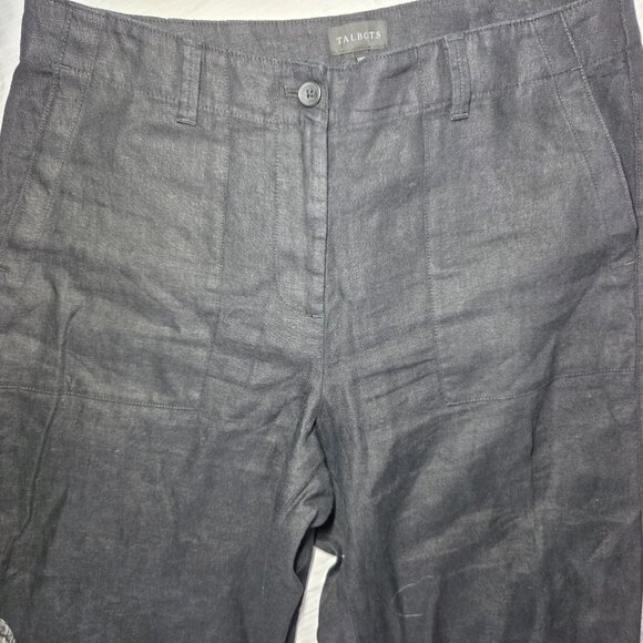 Talbots Wide Leg 100% Linen Black Cropped High Rise Pants 12P (34x25) - Picture 6 of 7